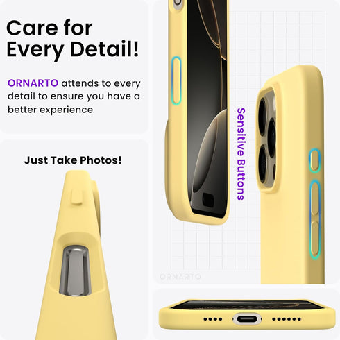 ORNARTO 16 6.9", 3 Compatible with iPhone Pro Max Case Slim Liquid Silicone Layers Soft Gel Rubber Shockproof