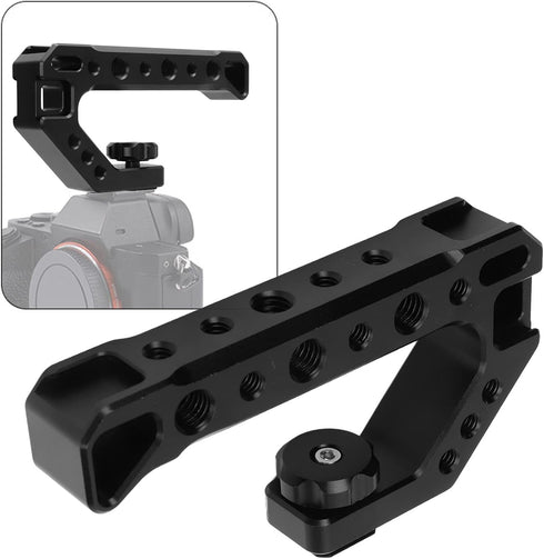 YuRui TENG SLR Camera Top Handle Grip for Mirrorless Cameras, Ergonomic Design with Multiple Screw Ports and Cold Shoe
