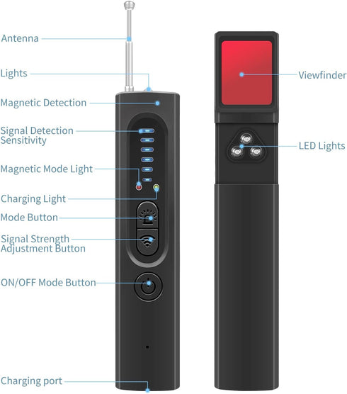 Hidden Camera Detector, Pocket Sized Anti Spy/Bug Sweeper, RF Wireless Signal Scanner for Home/Office/Travel