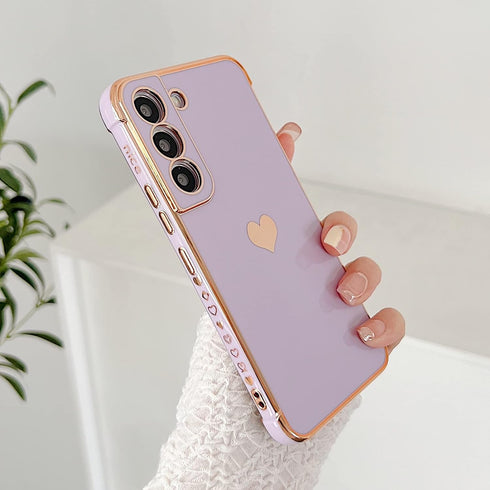phylla Samsung Galaxy S21 FE 6.4” 5G Phone Case, Luxury Plating Cute Love Heart Pattern, Purple