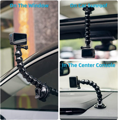 SUREWO Flexible Gooseneck Suction Cup Camera Car Mount, Compatible with Gopro Hero 12 Black, Hero 11, 10, 9, 8, 7, 6, 5