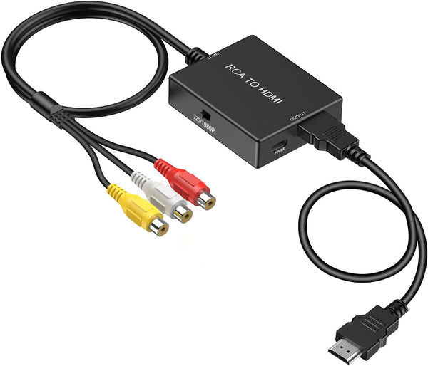 RCA to HDMI Converter, AV to HDMI Adapter with HDMI Cable, Supports PAL/NTSC for PS2/VHS/VCR/Blue-Ray DVD