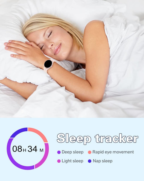 HUAKUA Smart Watches for Women & Men, Compatible with iPhone/Android, Round Fitness Tracker, Waterproof Pink
