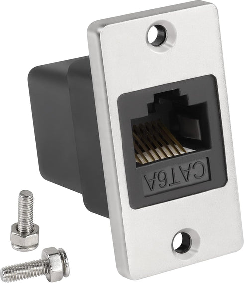 QIANRENON RJ45 Rectangular Panel Network Adapter, Cat6A RJ45 Female to Female, Mounting Network Shield Socket