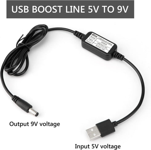 DROK USB to 9v, 5v to 9v USB Boost Converter, USB Cable DC 5v Step Up to 9v, 1.5A Power Regulator Line with 5.5mm Port 1.2 Meter Length