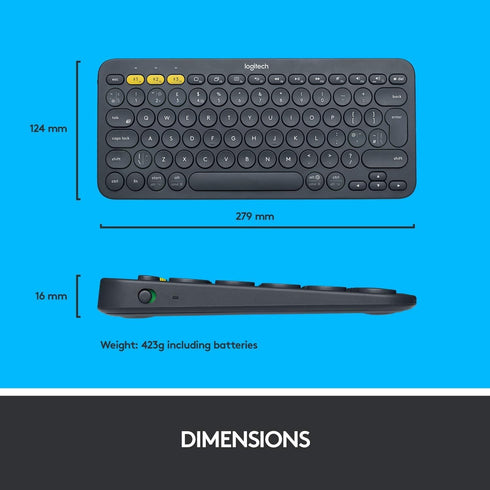Logitech K380 Bluetooth Keyboard, Compatible with Windows, Mac, Chrome OS, Android, iPad, iPhone, Apple TV, Dark Grey
