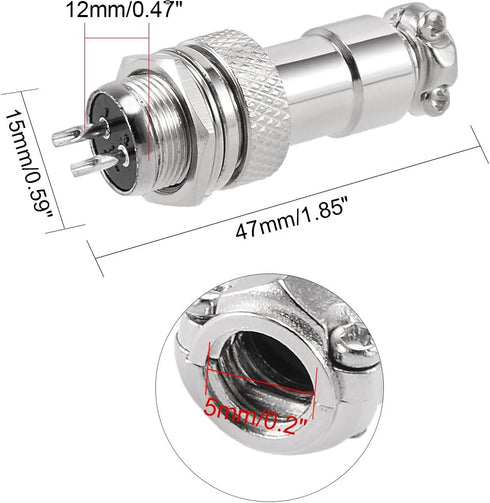 uxcell Aviation Connector Plug, 12mm 2 Terminals 7A 125V Waterproof Metal Fittings