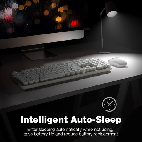 Wireless Keyboard and Mouse Combo, 104 Keys Full-Sized Typewriter Keyboard, 2.4 GHz USB Receiver, Cremy White