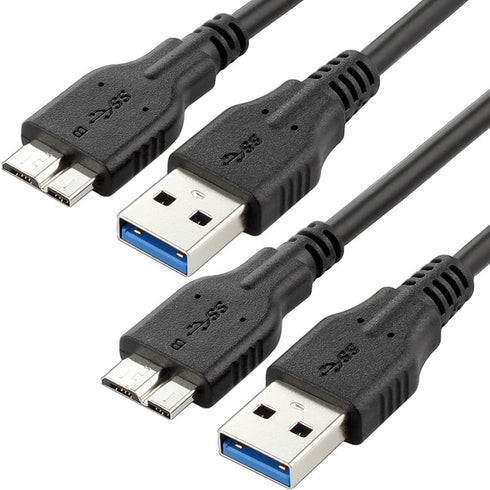 Micro USB 3.0 Cable (2 Pack) - 1ft USB 3.0 A to Micro B, compatible with Seagate, WD My Passport, and cameras.
