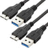 Micro USB 3.0 Cable (2 Pack) - 1ft USB 3.0 A to Micro B, compatible with Seagate, WD My Passport, and cameras.