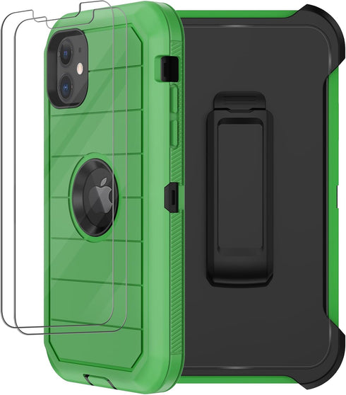 Shop iPhone 11 Heavy Duty Case with Belt Clip Holster & 2 Screen Protectors - Military Grade Rugged Protection (Green
