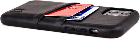Dockem M2 Exec Wallet Case for iPhone 11 Pro, Black Synthetic Leather, 2 Credit Card Holders, Metal Plate