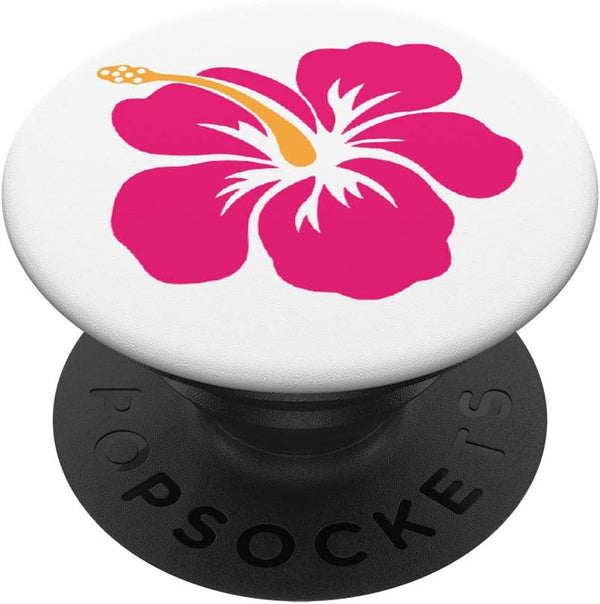 Hibiscus Flower Pink on White Hawaiian PopSockets Grip and Stand for Phones and Tablets