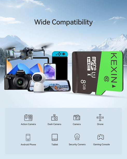 KEXIN 8GB Micro SD Card 10 Pack with SD Adapter, UHS-I C10 Full HD High Speed TF Card for Smartphone, Tablet