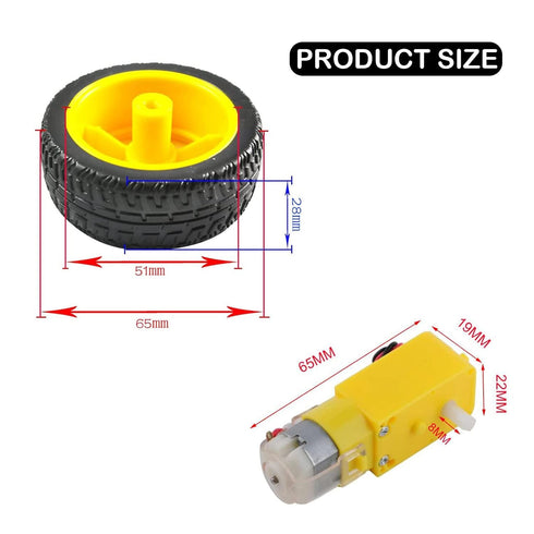 4PCS 200RPM 4PCS 1:48 3-6V (2Pin DC Gearbox Motor TT Motor with Leads + Tire Wheel Anti-interferen DC for Arduino Smart