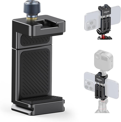 ULANZI MA33 Metal Phone Tripod Mount with 2 Cold Shoes, Adjustable Smartphone Tripod Adapter for iPhone and Samsung