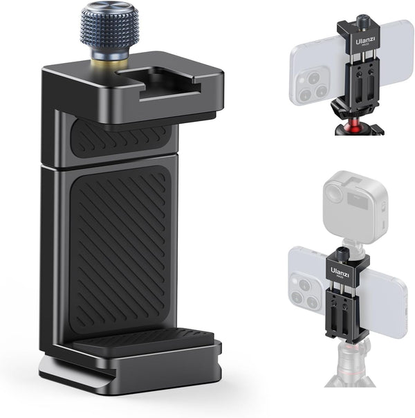ULANZI MA33 Metal Phone Tripod Mount with 2 Cold Shoes, Adjustable Smartphone Tripod Adapter for iPhone and Samsung