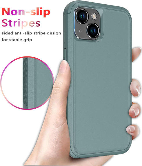 Diverbox Heavy Duty Case for iPhone 14, Shockproof, Tempered Glass Screen + Camera Lens Protector, Pine Green