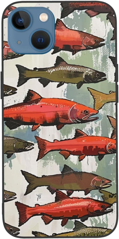 EMPYRI 13 6.1 Inch Salmon Printed Case for iPhone Cases Shockproof Phone Case Cover Not Yellowing Anti-Fingerprint