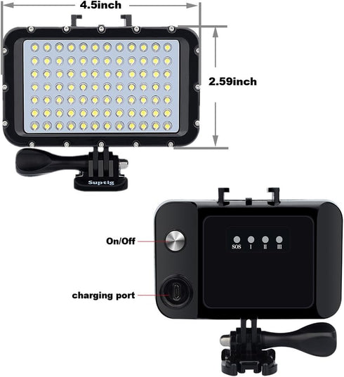 Suptig Underwater Lights Dive Light, 84 LED Waterproof Video Light for GoPro, Canon, Nikon, 164ft Depth