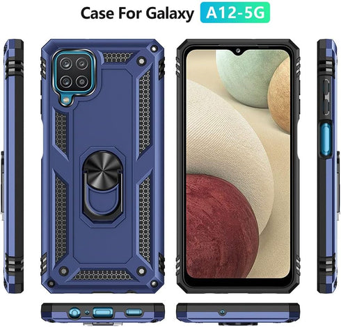 Samsung Galaxy A12 Phone Case (Blue) - Military Grade 16ft Drop Tested with HD Screen Protector & Ring Shockproof Case