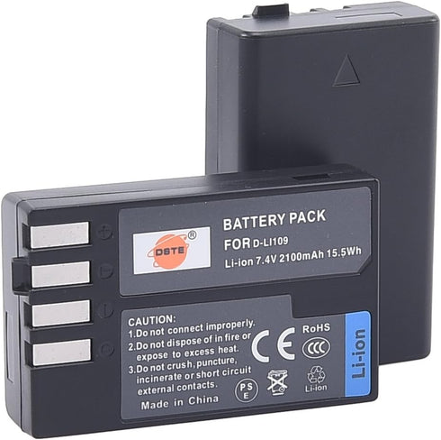 DSTE Replacement for 2X D-Li109 Li-ion Battery Compatible with Pentax K-R K-30 K-50 K-500 KR K30 K50 K500 K-S1 K-S2 K-70
