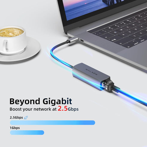 WALNEW USB-C 2.5gb Ethernet Adapter, USBC to RJ45 LAN Connector, 2.5 Gigabit Network Cable Converter for Various Devices
