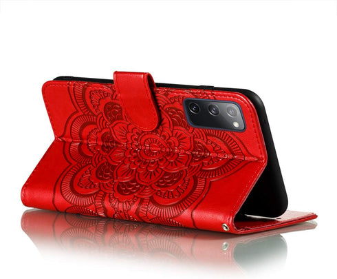 Galaxy S20 FE 5G Case, Flip Premium Wallet Phone Case, PU Leather Mandala Embossed Shockproof Cover with Kickstand
