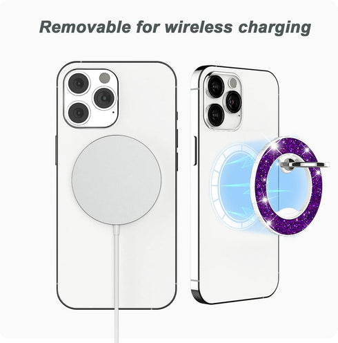 Magnetic Phone Ring Holder for magsafe, Glitter Magnetic Grip Compatible with iPhone 15 14 13 12 Pro max,Pro,Plus,Mini Mag Safe Accessories,Adjustable Kickstand Wireless Charging,Deep Purple