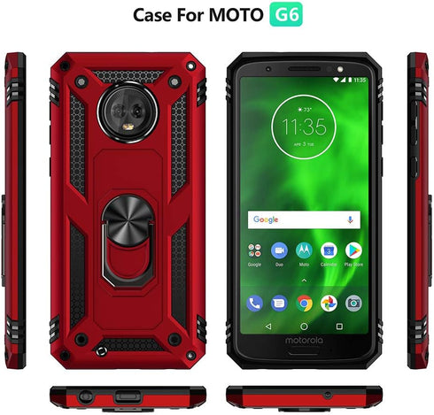 Military Grade Drop Impact Case for Motorola Moto G6, 360 Metal Rotating Ring Kickstand Holder - Rose Gold