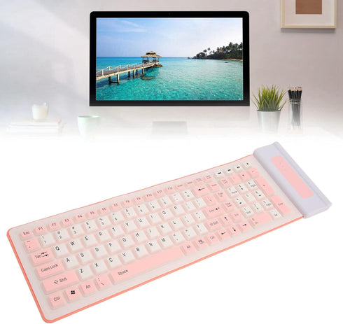 Silicone Keyboard, Foldable Waterproof Rollup Keyboard for PC Laptop Notebook, 103 Keys, Mute Typing, Lightweight