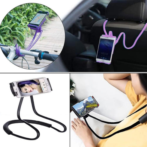 Universal Neck Phone Holder - Lazy Hanging Phone Stand, DIY Free Rotating Mobile Phone Mount (Black)