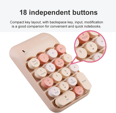 Lomiluskr 2.4G Accounting Wireless Numeric Keypad with USB Receiver, Cute Colorful Round Keycaps, Portable Financial