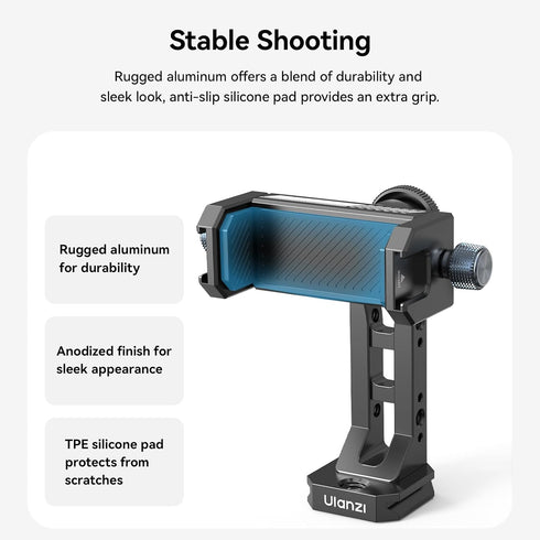 Ulanzi MA53 Metal Phone Tripod Mount Adapter with Arca Swiss/Uka Interface, 2 Cold Shoe, 360° Swivel for Photo Video