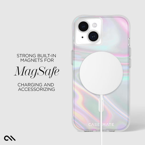 Case-Mate Soap Bubble iPhone 15 Case, 12ft Drop Protection, Compatible with MagSafe, Iridescent Swirl Effect