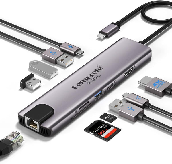 Lemorele USB C Hub Multiport Adapter 10-in-1 for MacBook Pro with HDMI 4K
