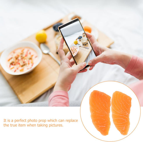 2pcs Totority Realistic Salmon Slice Food Model Perfect Artificial Sushi Prop for Kitchen Display, Home Decor