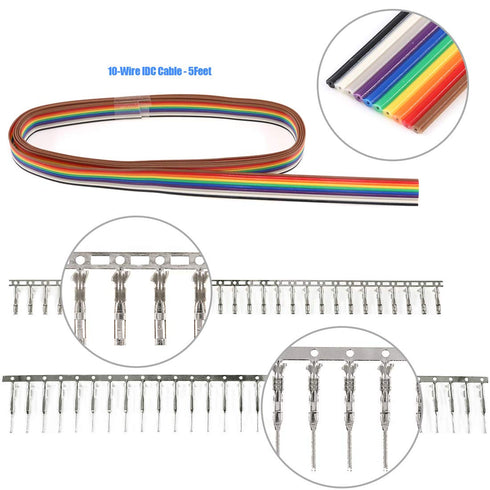 Glarks 1191Pcs 2.54mm Pitch Housing Connector and Male Female Crimp Pins with Pin Header and 10 Wire Rainbow Color Flat