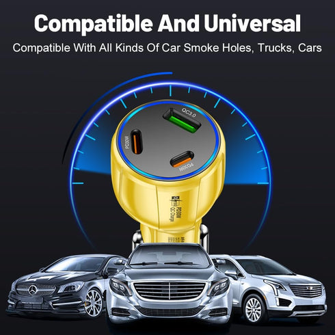 3-Port 90W USB C Car Charger, PD30W & QC3.0 Fast Charger Adapter for iPhone/Android/Samsung/iPad (Yellow)