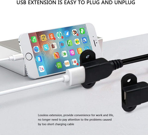 QiCheng&LYS USB 2.0 Male to Dual Female Charging Extension Cable, Furniture nightstand Sofa Electric Vehicle on-Board Charging Port, Panel Mount Cable with Screw Hole 5ft (2 pcs and Adapter)