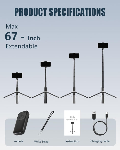 SonixForce 67 360 Automatic Phone Tripod, Auto-Deploy Selfie Stick Tripod with Remote - Rotatable Extendable - Portable