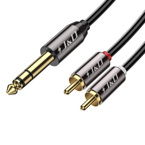 J&D 1/4 inch TRS to Dual RCA Audio Cable, Gold Plated Copper Shell Heavy Duty 6.35mm Male TRS to 2 RCA Male