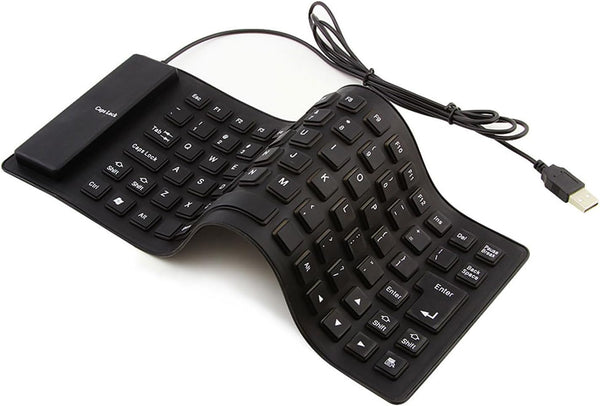 Foldable Silicone Wired Silent Keyboard, 85-Key Portable Waterproof USB Rollup Keyboard for Travel