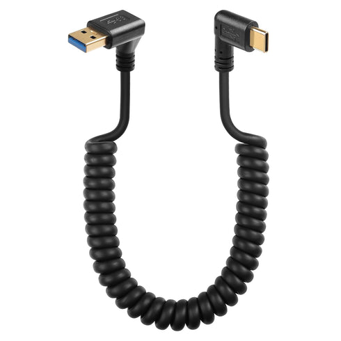 SinLoon 90 Degree USB Type C Spring Cable, 5Gbps Retractable USB3.0 to USB C Charging Cable for Phone, Tablet