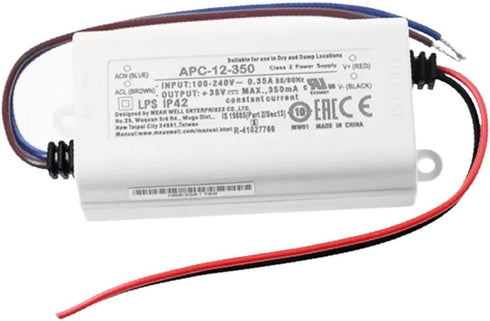 Mean Well Power Supply APC-12-350, AC-DC, 9-36V 0.35A Output, 100-264V Input, 12.6W LED Driver, APC Series