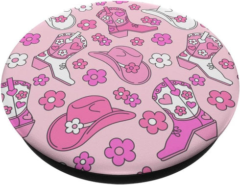 Pink Cowgirl Aesthetic Cowboy Boots Cowboy Hat Western Cute PopSockets Swappable PopGrip