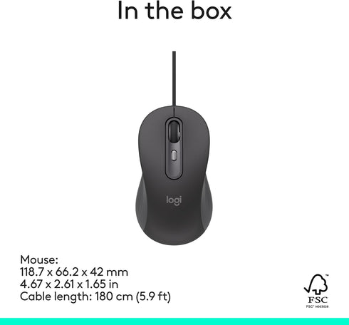 Logitech M520 Signature Wired L for Business, Optical Wired Mouse, USB-C Plug-and-Play, Windows/Mac/Chrome/PC/laptops