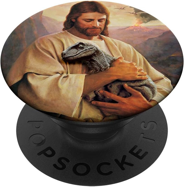 PopSockets PopGrip Dinosaur And Jesus Cute Design: Swappable Grip for Phones & Tablets