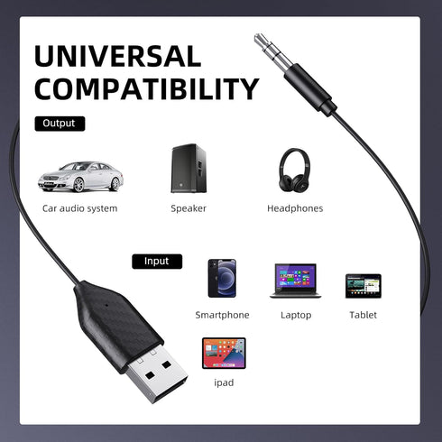 Smof 5.2 3.5mm Aux to Bluetooth Adapter Bluetooth Receiver with Built-in Microphone Aux Input for Music Streaming