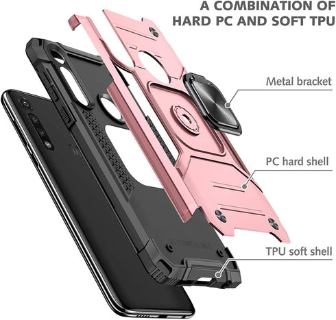 Moto G Power Case with Screen Protector, Tough Shockproof Hard Rubber Bumper with 360 Rotation Ring Kickstand